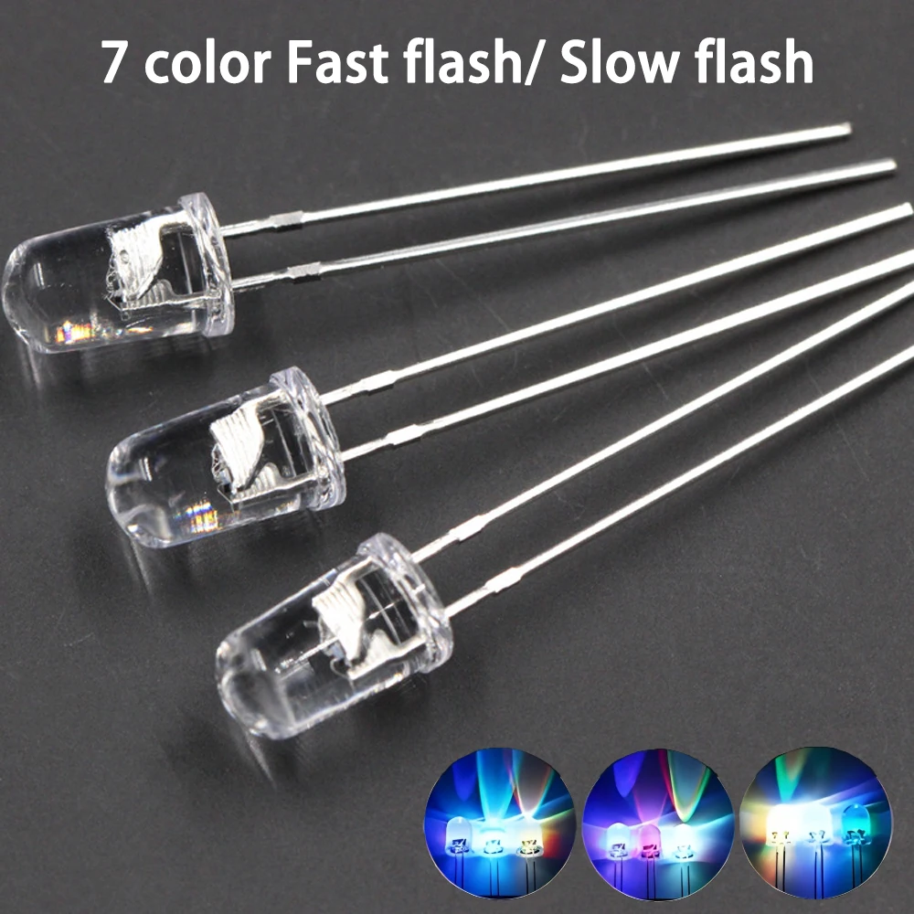 Kit de Luzes LED RGB F5 5MM 7 Cores com Emissão Rápida/Lenta de Luzes Multicoloridas para Projetos DIY com Arduino