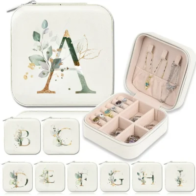 Estojo de Joias Elegante com Zíper para Viagem, Estampa de Letras A-Z, Presente de Dia dos Namorados para Madrinhas, Caixa de Joias