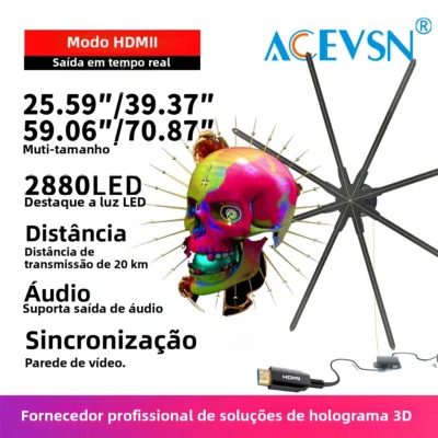 Projetor de holograma em tempo real ao vivo 4k hd ventilador 3d entrada hdmi 25.59 "/39.37"/59.06 "/70.87" ventilador led girando holograma luzes de festa discoteca