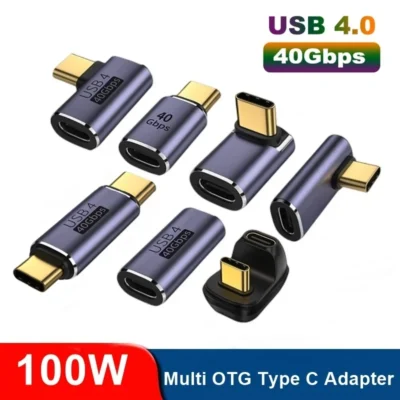 Adaptador de ângulo reto em U, tipo C fêmea para tipo C macho, 40Gbps, conversor rápido de dados, adaptadores de carregamento