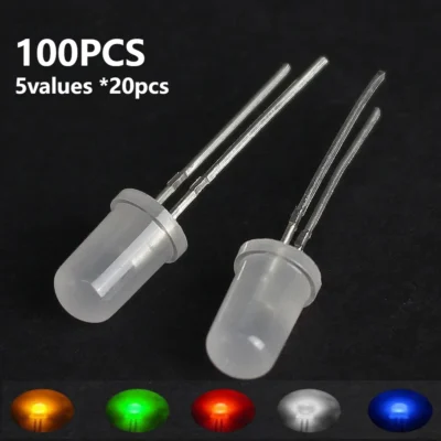 100 pçs f5 5mm nevoeiro difuso led diodo variedade kit diodos emissores de luz branco vermelho amarelo azul verde diy conjunto eletrônico