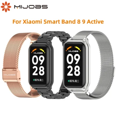 Pulseira de aço inoxidável, Correia para Xiaomi Mi Band 8 9 Pulseira Ativa, Relógio inteligente