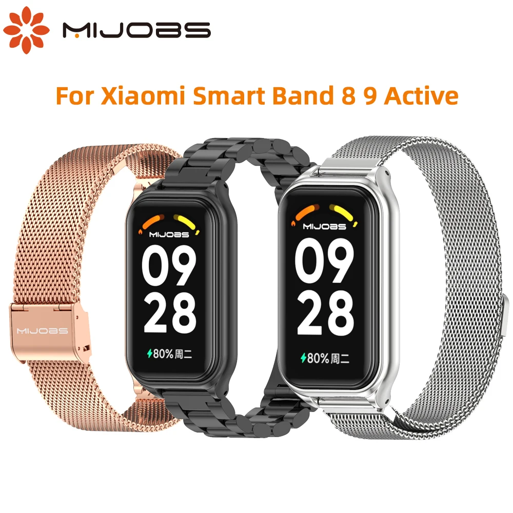 Pulseira de aço inoxidável, Correia para Xiaomi Mi Band 8 9 Pulseira Ativa, Relógio inteligente