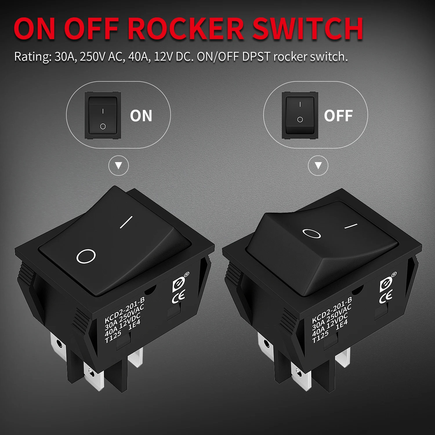 DaierTek 3PCS Rocker Switch DPST 40A 12VDC 4 Pinos 2 Posição Interruptor ON Off Toggle Switch 30A 250VAC 120V T125 KCD2 KCD4 Rocker - Image 4