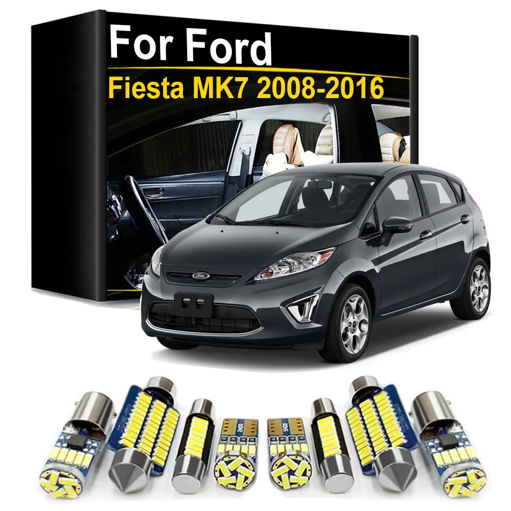 Kit de lâmpadas LED para luz de teto interior, 9 peças, para Ford Fiesta MK7 2008 2009 2010 2011 2012 2013 2014 2015 2016, lâmpada de placa de licença