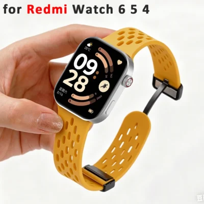 Pulseira de Silicone para Redmi Watch 6 5 4, Pulseira Esportiva para Xiaomi Miband 8Pro 9Pro NFC, Acessórios Magnéticos para Pulso