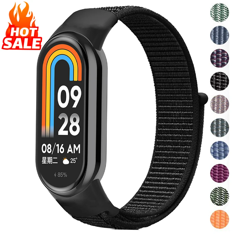 Pulseira de nylon para xiaomi mi band 10 9 8, pulseira de substituição, pulseira xiaomi smart band 10 9 8 nfc