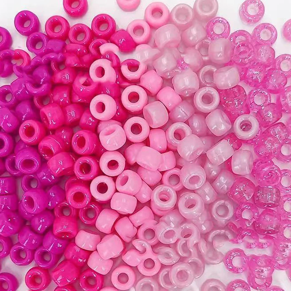 100 pçs acrílico pônei contas 6x9mm plástico em massa grande buraco rosa caneta contas de cabelo para diy amizade pulseira jóias fazendo tranças