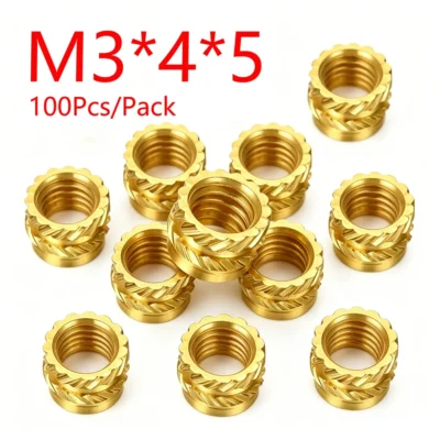 100Pcs M3X4X5 Threaded Heat Insert Embedment Nut Knurled Brass M3 For 3D Printer Voron 2.4 Accessories