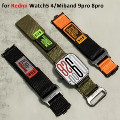 Pulseira de nylon para xiaomi redmi watch 4 5, pulseira tática ajustável de substituição esportiva, pulseira miband 9pro 8pro