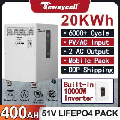 Powerwall 16 to 32KWh 51.2V 314ah to 628Ah LiFePO4 Battery Pack Buitl-in BMS 230V 10KW Output Inverter Monitor Solar ESS WiFi