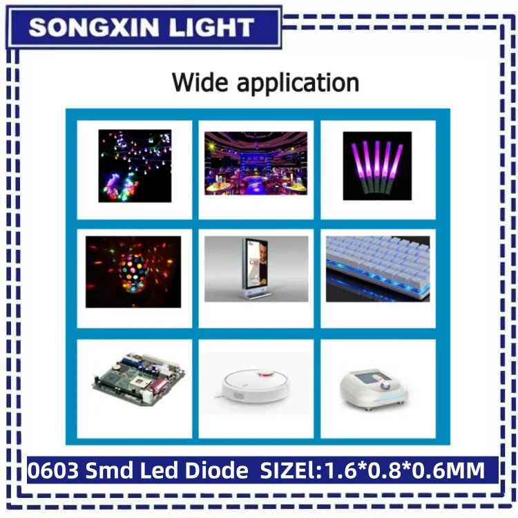 100 peças smd led 0603 diodo emissor de luz ultra-brilhante 1608 smd led vermelho branco amarelo verde azul rosa roxo 20ma para iluminação diy - Image 4