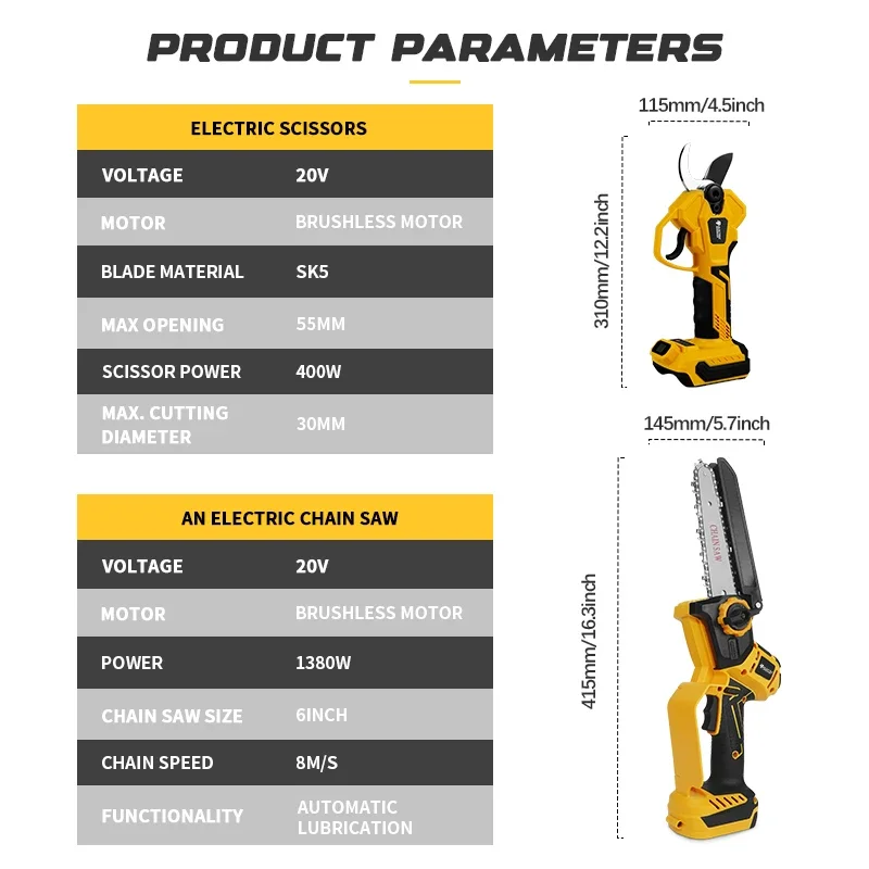 Motosierra eléctrica con poste telescópico sin escobillas de 6 pulgadas, sierra de rama alta, herramienta eléctrica de poda para jardín, Pin de batería Dewalt de 20V - Image 2