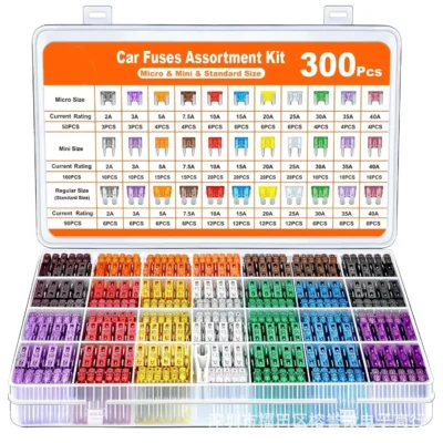 Kit de sortimento de fusíveis de lâmina de carro, 300/180/120 peças, caminhão automotivo, médio pequeno, fusível misto de circuito de motocicleta com caixa