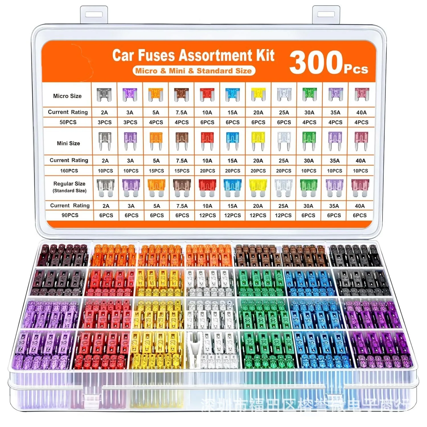Kit de sortimento de fusíveis de lâmina de carro, 300/180/120 peças, caminhão automotivo, médio pequeno, fusível misto de circuito de motocicleta com caixa