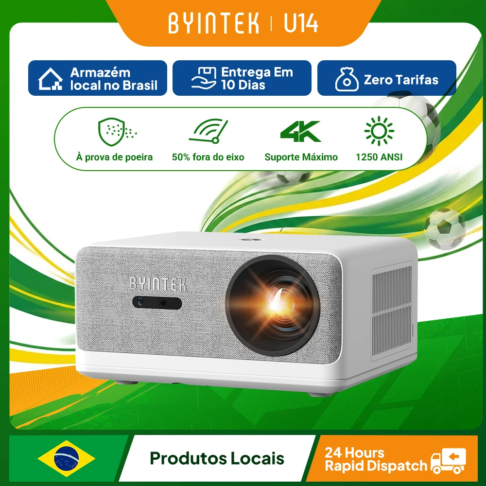 BYINTEK LOVE U14 Full HD 1080P Projetor 4K Inteligente Bluetooth WiFi 6 Suportado 1250ANSI Foco Automático Projetores de Cinema Home Theater