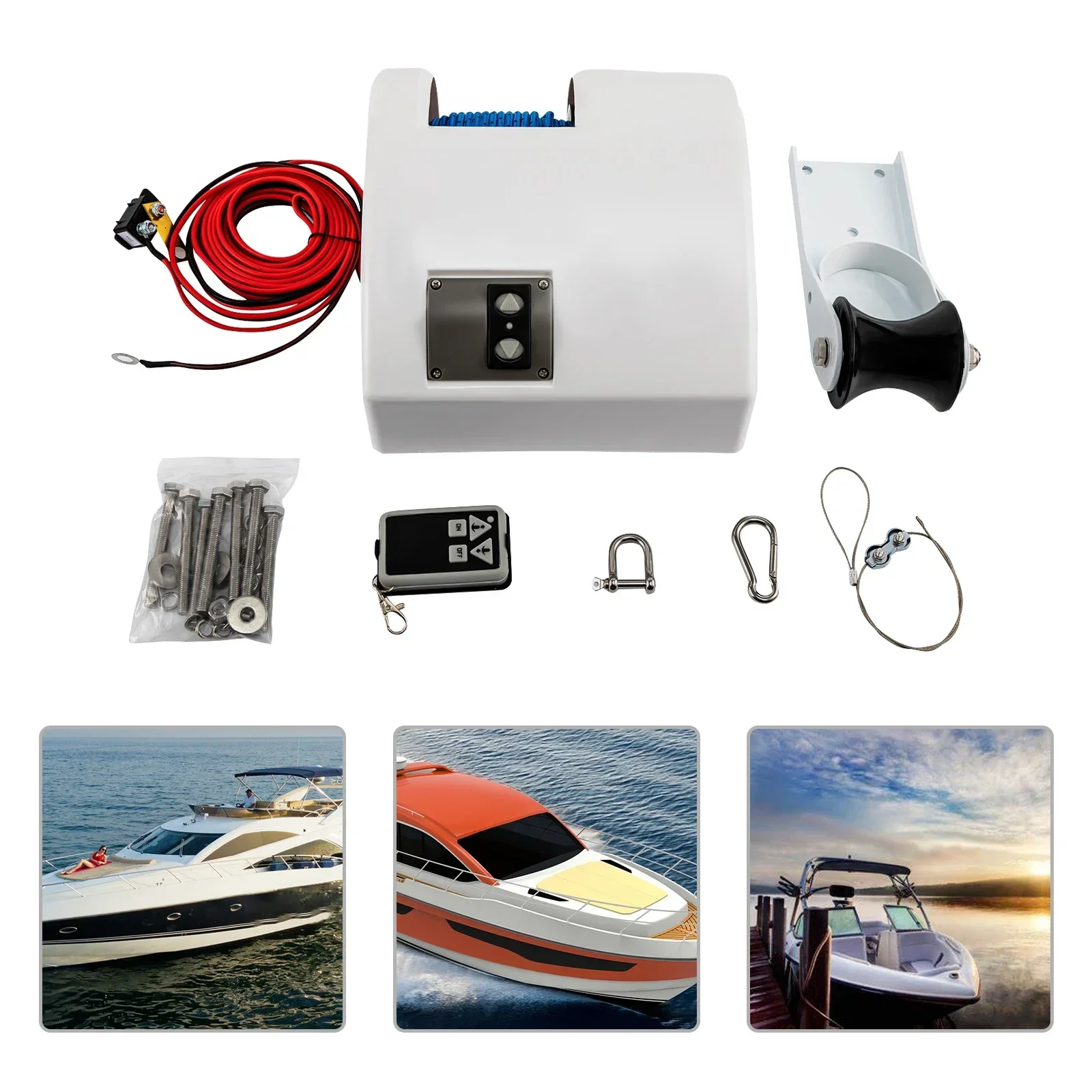 Cabrestante eléctrico de 45 libras y 12 V para ancla de barco - Control remoto inalámbrico resistente a la corrosión para uso marino - Image 2