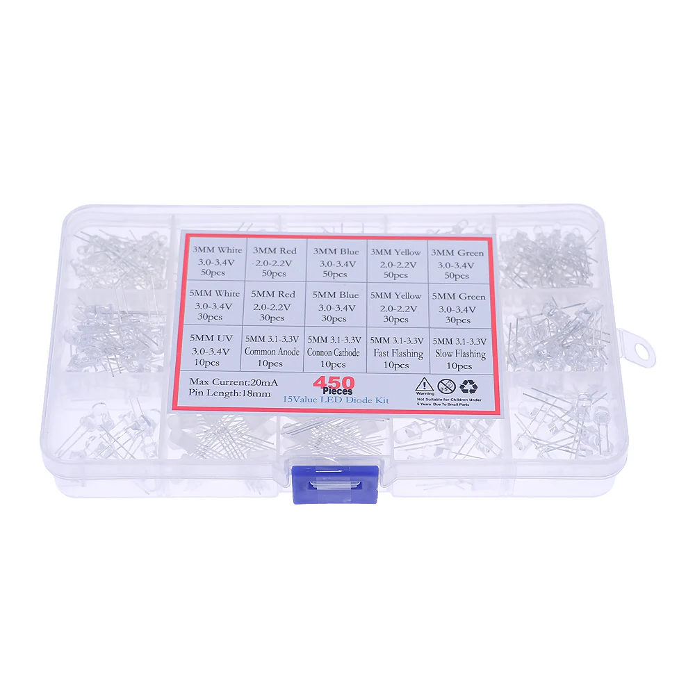 Kit de 450 LEDs UV (Ultravioleta) Branco, Verde, Vermelho, Azul e Amarelo com Flash Lento/Rápido RGB em Caixa Sortida - Image 2