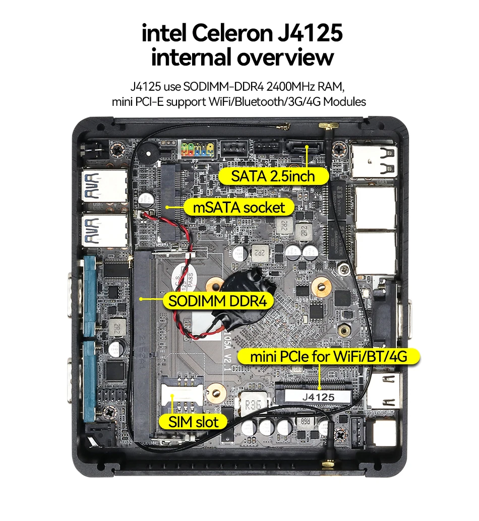 Mini computador Fanless industrial do PC, Intel Celeron J4125, Windows 10, ethernet do gigabit 2x, 2x RS232, DDR4, HDMI, VGA, WIFI, 3G, 4G - Image 8