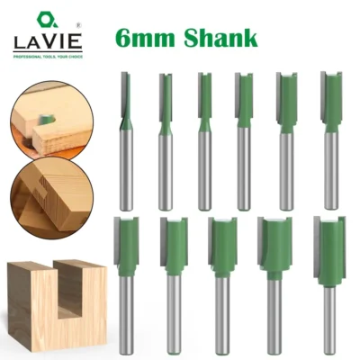 LAVIE 1pc 6mm Shank Straight Bit Single Double Flute Router Bit Wood Milling Cutter For Woodwork Tool MC06020