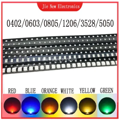 100 peças 0402 0603 0805 1206 3528 5050 smd led vermelho amarelo verde branco azul laranja diodo emissor de luz