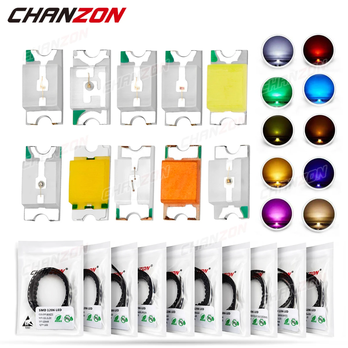 1206 3216 SMD LED Chip de Diodo Branco Quente Vermelho Verde Azul Amarelo Laranja UV Roxo Rosa RGB SMT Lâmpada Kit de Emissor de Contas de Luz - Image 6
