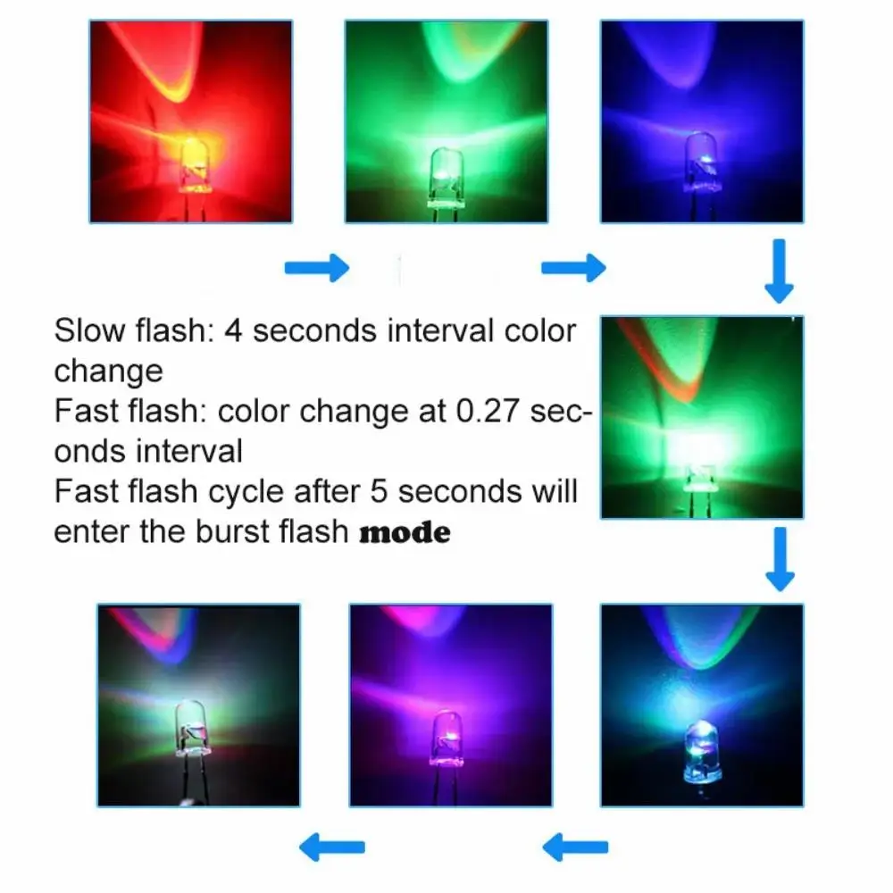 50 peças 5mm multicolorido lento/rápido piscando diodo led piscando diodos emissores de luz 2 pinos lente redonda transparente componentes eletrônicos - Image 6