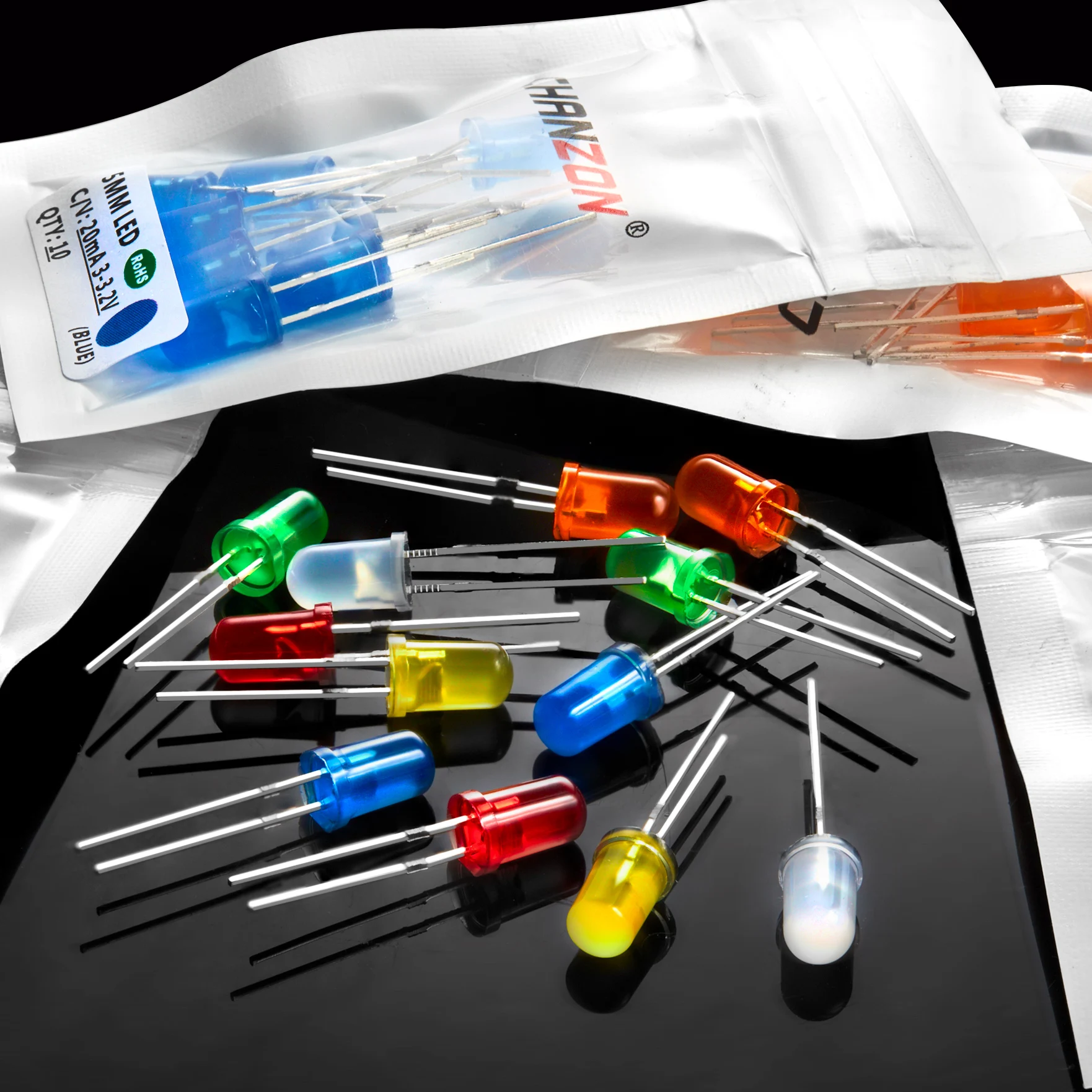 Kit de diodo led difuso de 5mm, lâmpada emissora de luz, indicador de lâmpada 5 mm branco vermelho azul verde laranja amarelo 3v conjunto diy sortido - Image 8