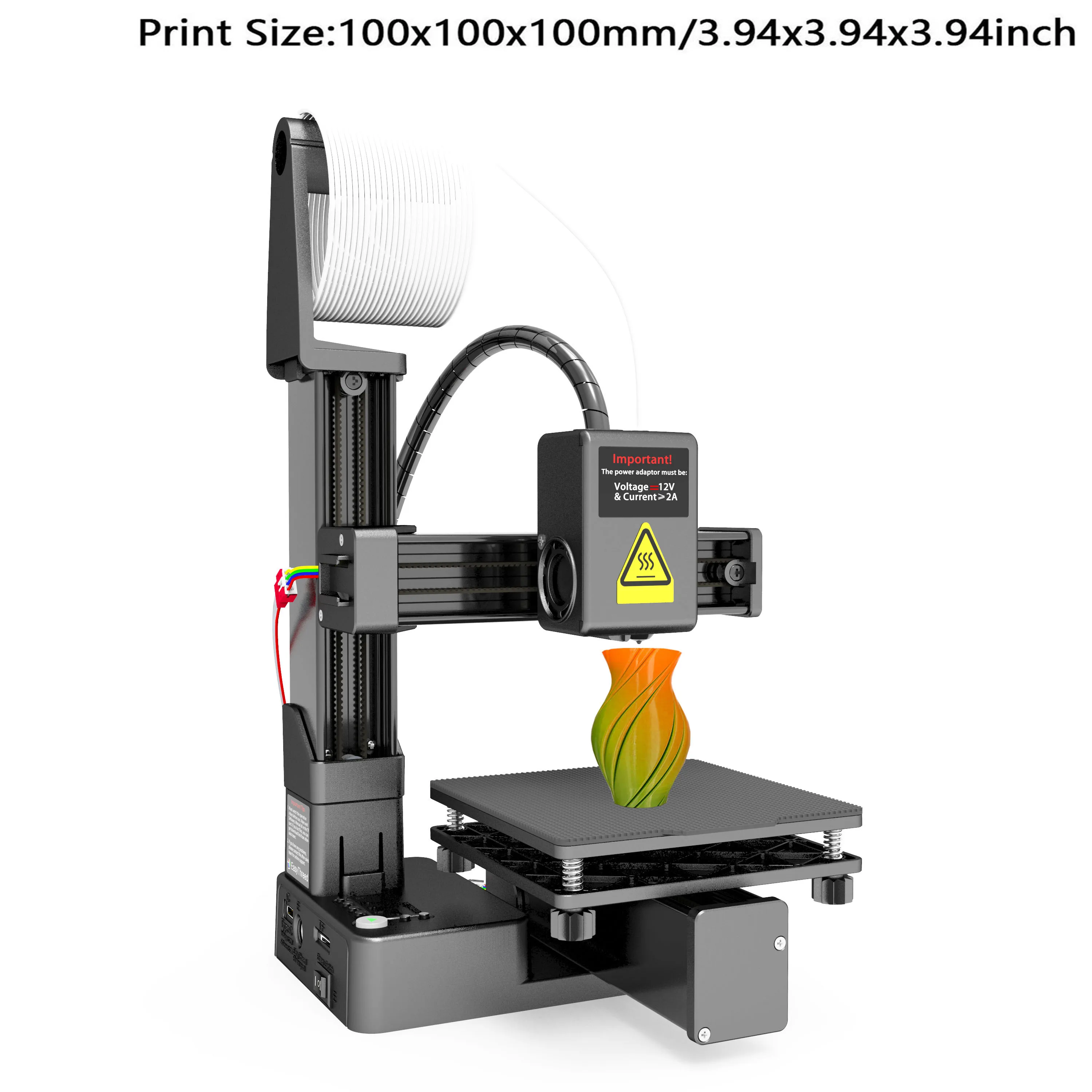 Mini impressora 3D de nível de entrada 100x100x100mm para estudantes e faça você mesmo, PLA/TPU compatível com adaptador de alimentação