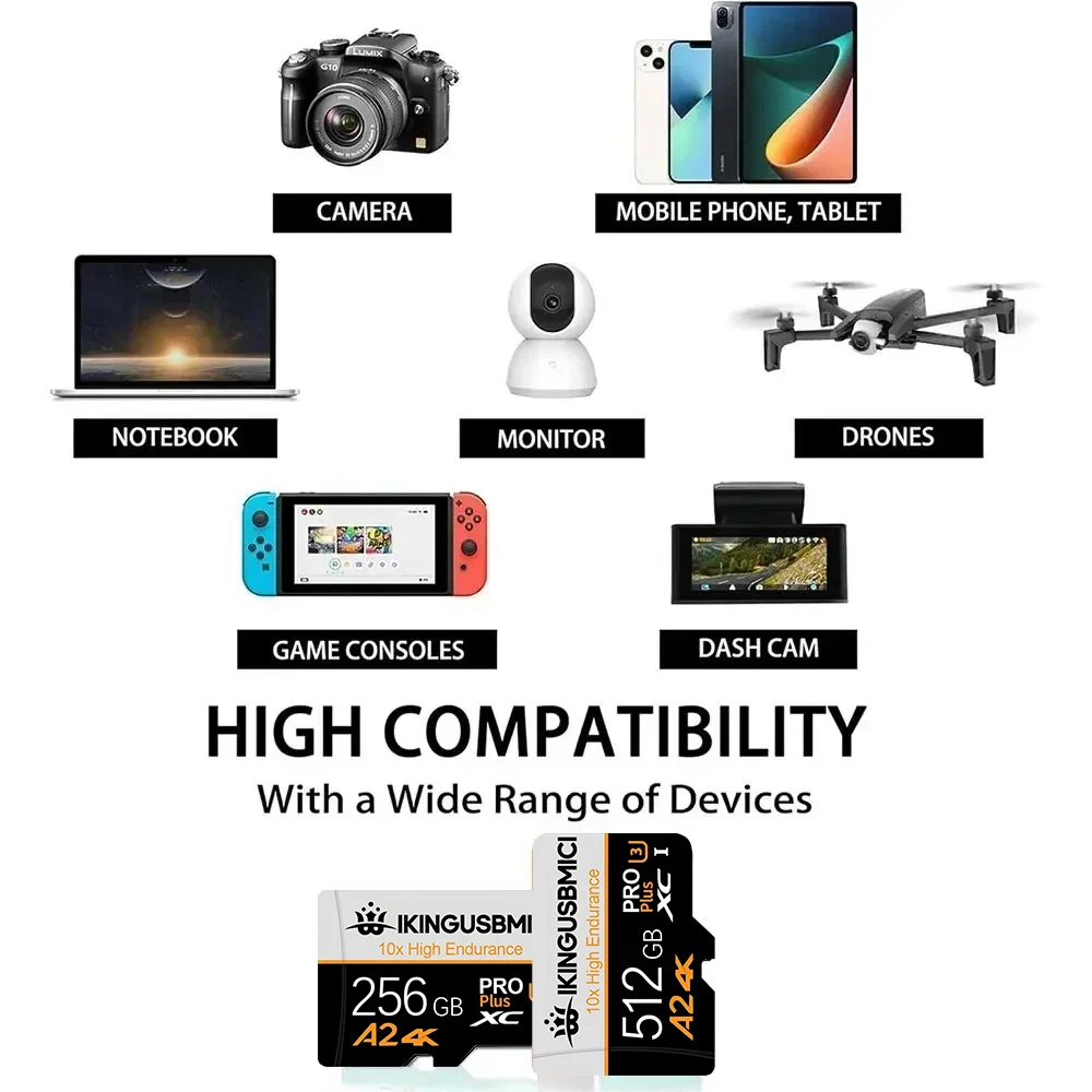 Cartões Micro TF SD de 32GB, 512GB, 256GB, 128GB, 64GB, Cartões de Memória à Prova d'Água V10 A2 para Gravadores de Vídeo e GoPro - Image 3