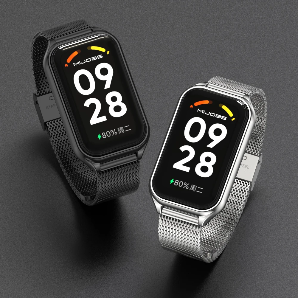 Pulseira de aço inoxidável, Correia para Xiaomi Mi Band 8 9 Pulseira Ativa, Relógio inteligente - Image 2