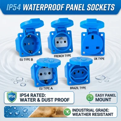 ​ ​ Tomada Externa IP54 16A com Tampa Flip | Plugue à Prova d'Água Euro/UK/BR para Uso em Jardim e Industrial - Resistente e à Prova de Explosão ​