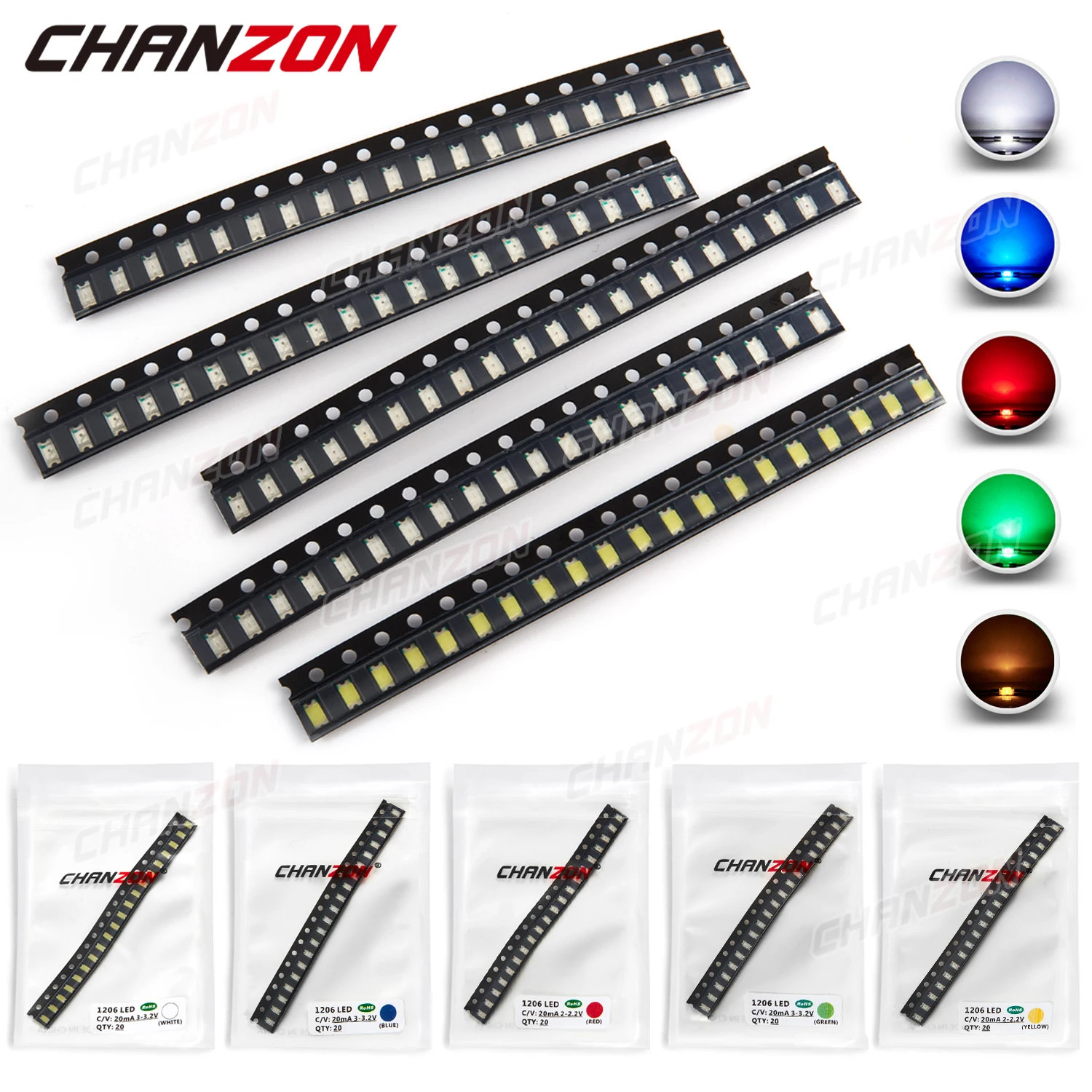 1206 3216 SMD LED Chip de Diodo Branco Quente Vermelho Verde Azul Amarelo Laranja UV Roxo Rosa RGB SMT Lâmpada Kit de Emissor de Contas de Luz - Image 10