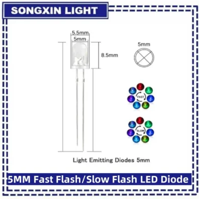 50 peças 5mm multicolorido lento/rápido piscando diodo led piscando diodos emissores de luz 2 pinos lente redonda transparente componentes eletrônicos