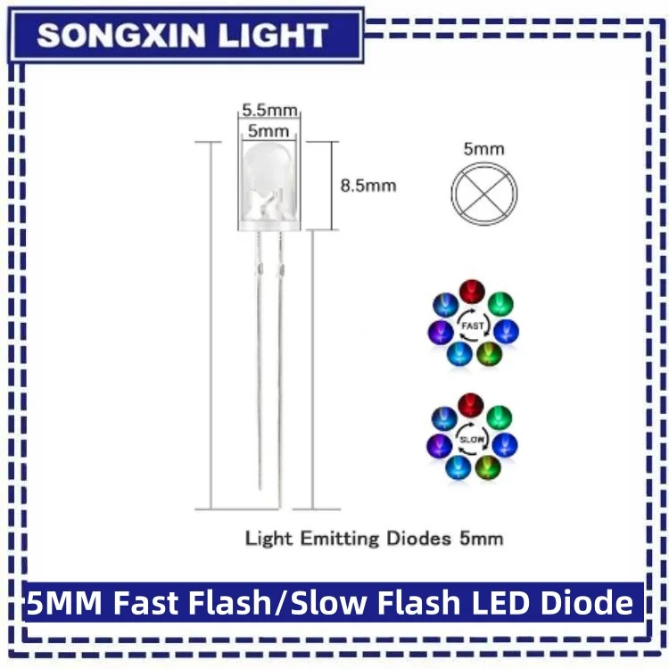 50 peças 5mm multicolorido lento/rápido piscando diodo led piscando diodos emissores de luz 2 pinos lente redonda transparente componentes eletrônicos