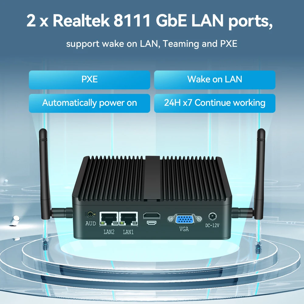 Mini computador Fanless industrial do PC, Intel Celeron J4125, Windows 10, ethernet do gigabit 2x, 2x RS232, DDR4, HDMI, VGA, WIFI, 3G, 4G - Image 2