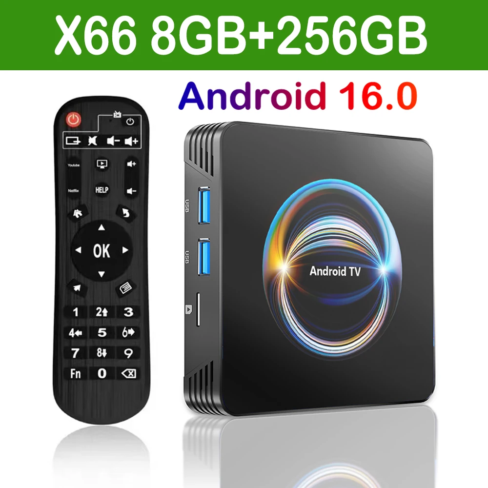 Original android 16 x66 caixa de tv inteligente 32gb 64gb 128gb 256gb rk3528 bluetooth 6.0 duplo wifi 2.4 & 5g wifi6 8k vídeo av1 media player