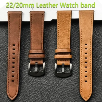 Pulseira de couro de 20mm 22mm para samsung galaxy watch 6 5 4 40mm 44mm pulseira vintage para xiaomi redmi watch 3 lite/active