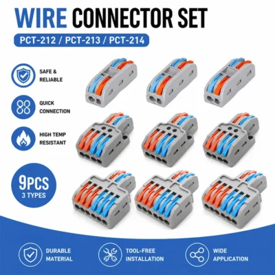 Kit de Conectores de Fios Compactos com 9 Peças, Conectores de Alavanca, Conectores Rápidos para Fiação AWG 28-12