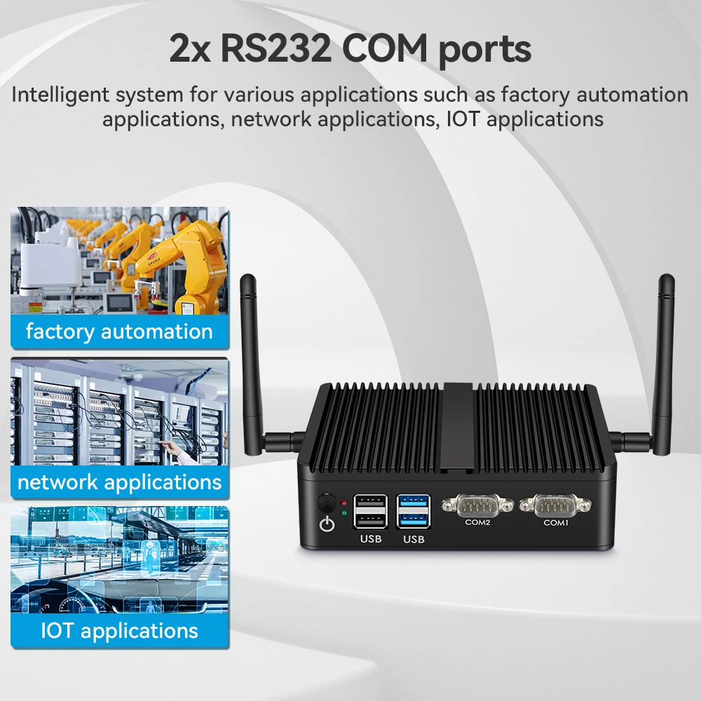 Mini computador Fanless industrial do PC, Intel Celeron J4125, Windows 10, ethernet do gigabit 2x, 2x RS232, DDR4, HDMI, VGA, WIFI, 3G, 4G - Image 4