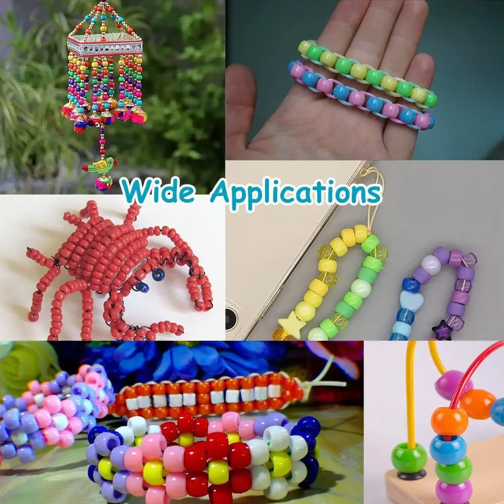 100 pçs acrílico pônei contas 6x9mm plástico em massa grande buraco rosa caneta contas de cabelo para diy amizade pulseira jóias fazendo tranças - Image 6