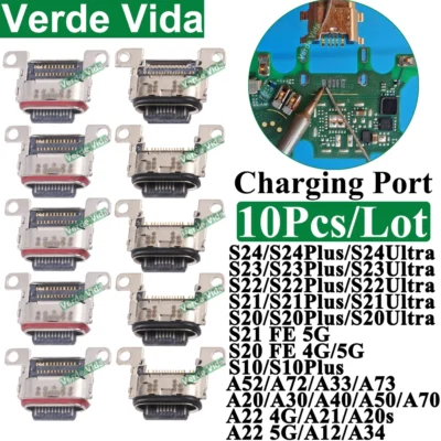 VerdaVida 10pcs Original USB Charging Port Connector for Samsung S23 S22 Plus S24 Ultra S21FE A52 A33 Charger Por