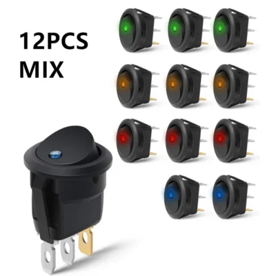 12 unidades interruptor rocker 12v SPST 3 pinos 2 posições liga/desliga luz LED azul interruptor de barco iluminado
