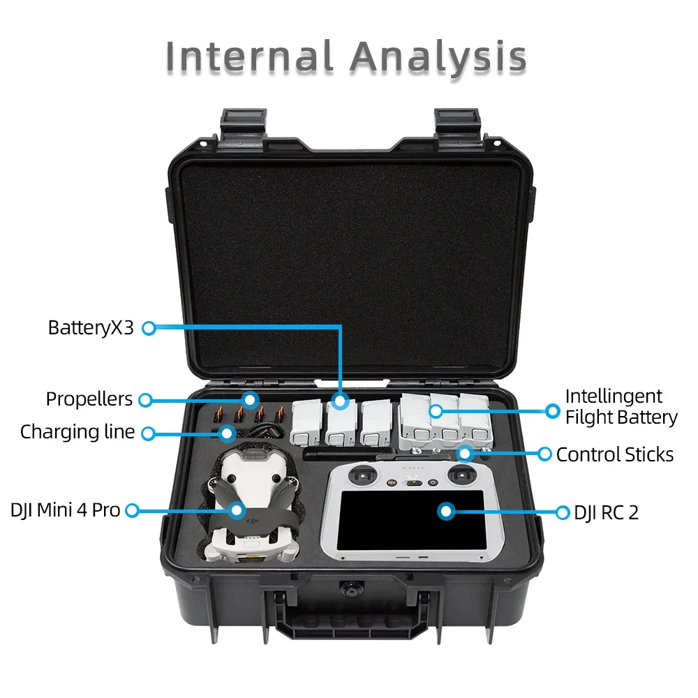 Para DJI Mini 3/4Pro funda Mini 4 Pro funda a prueba de explosiones Mini 4 Pro bolsa portátil caja impermeable carcasa dura funda de gran capacidad - Image 2