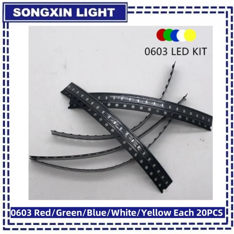 100 peças smd led 0603 diodo emissor de luz ultra-brilhante 1608 smd led vermelho branco amarelo verde azul rosa roxo 20ma para iluminação diy - Image 2