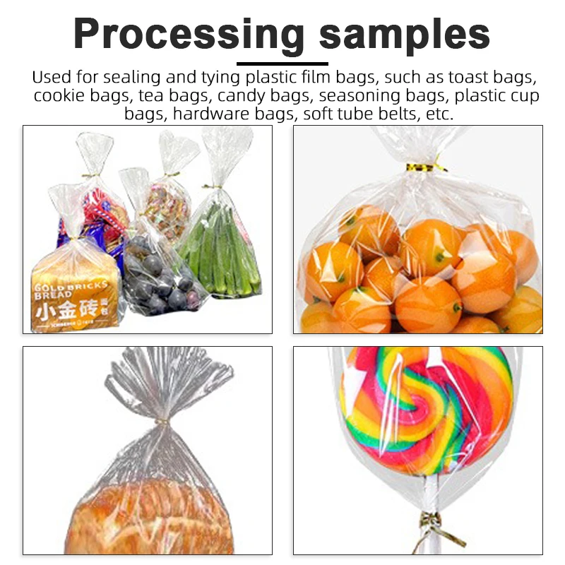 Selladora Automática de Alimentos con Pantalla Táctil y Máquina de Atado con Alambre Dorado Universal de 2-15 mm para Dulces, Piruletas, Frutas y Pan - Image 4