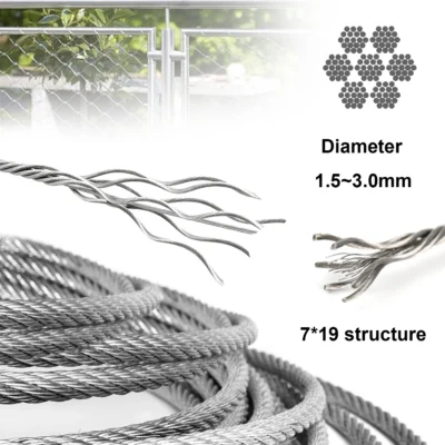 5m/rolo 304 corda de fio de aço inoxidável 7x19 fio, 1.5mm 2mm 3mm de diâmetro, para levantamento, equipamento, ao ar livre