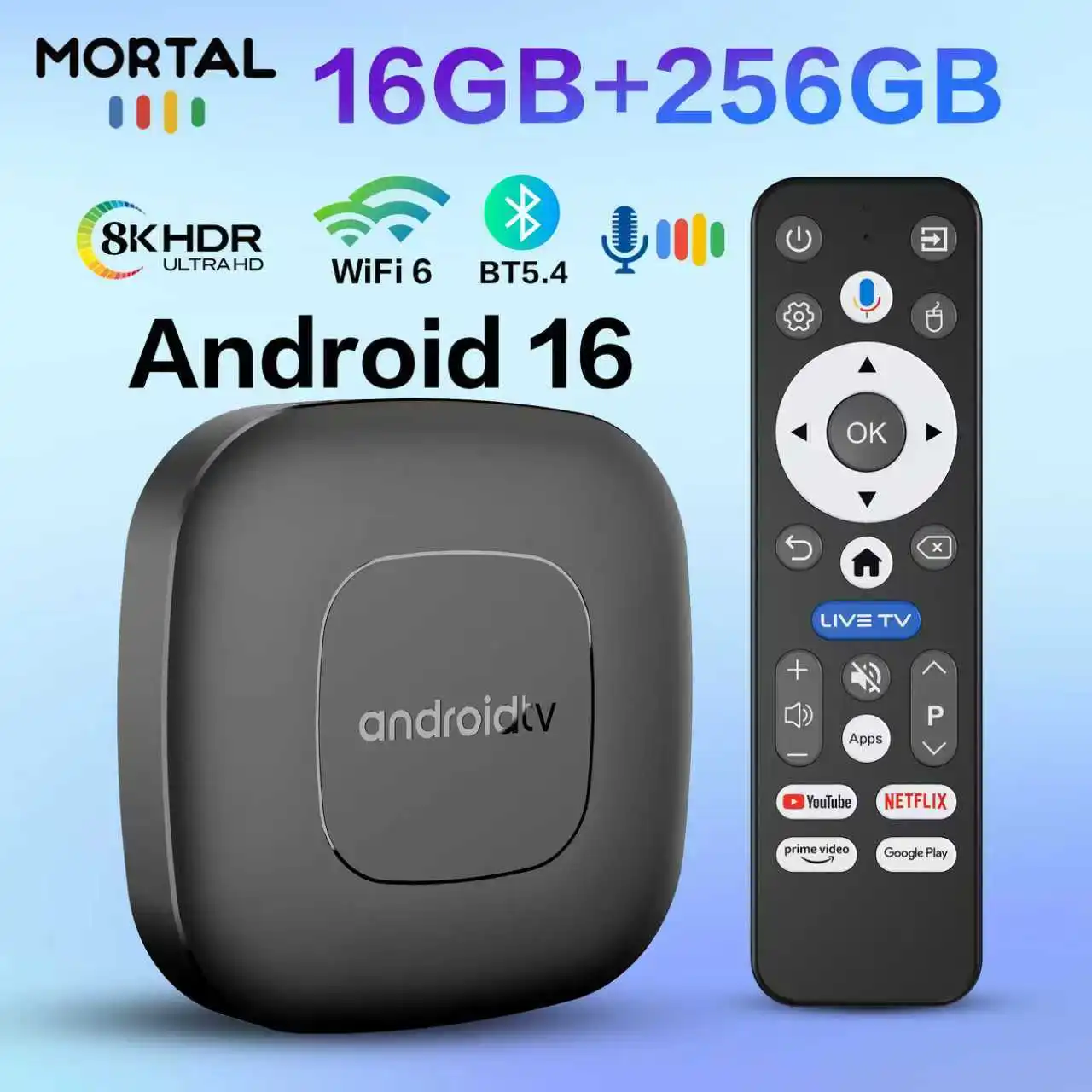 TV Box Android 16 com Google Assistant, Controlo por Voz, 8GB, 128GB, 256G, 4K, Wi-Fi 6, Bluetooth 5.0, T1 RK3518, Reprodutor de Vídeo 4K, TV Box