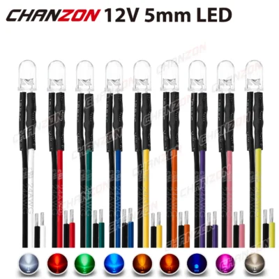 12v 5mm kit de diodo led branco quente vermelho verde azul amarelo laranja uv roxo rosa pré-fio 5 9 12 v indicador emissor de luz lâmpada rc