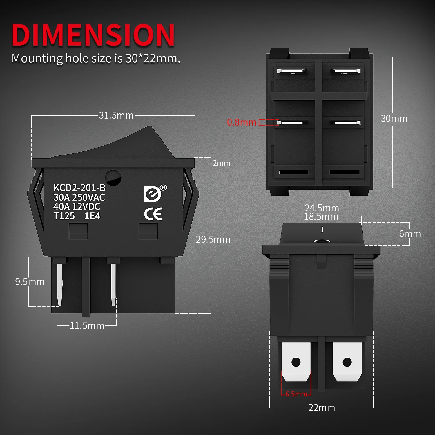 DaierTek 3PCS Rocker Switch DPST 40A 12VDC 4 Pinos 2 Posição Interruptor ON Off Toggle Switch 30A 250VAC 120V T125 KCD2 KCD4 Rocker - Image 2